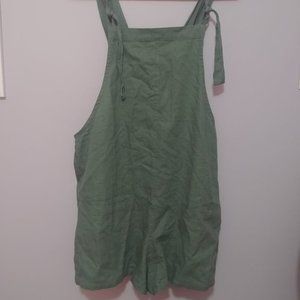 Olive Green Linen Baggy Short Overalls Size M.